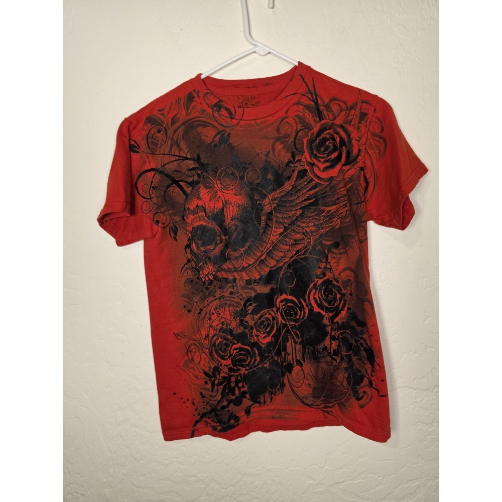 Chemistry Vintage Y2K Mens Small Red Tshirt Skulls